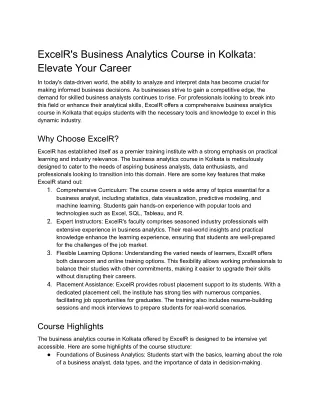 Business Analytics course in Kolkata