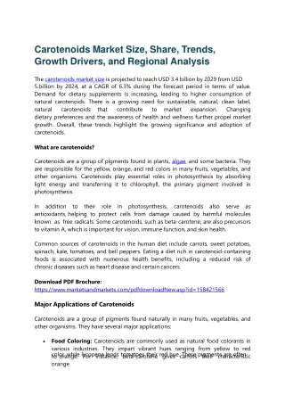 Carotenoids Market Size, Share, Trends and Industry Analysis