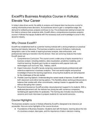 Business Analytics course in Kolkata