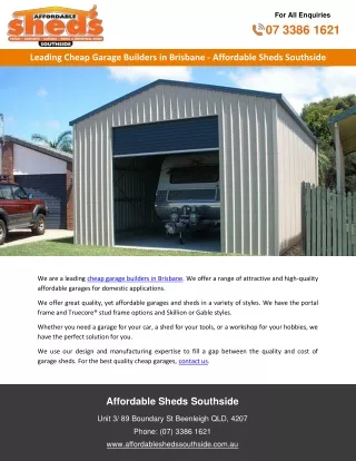 Leading Cheap Garage Builders in Brisbane - Affordable Sheds Southside