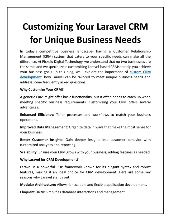 customizing your laravel crm for unique business
