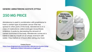 Generic Abiraterone Acetate Zytiga 250 mg Price