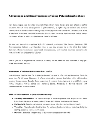 Advantages and Disadvantages of Using Polycarbonate Sheet