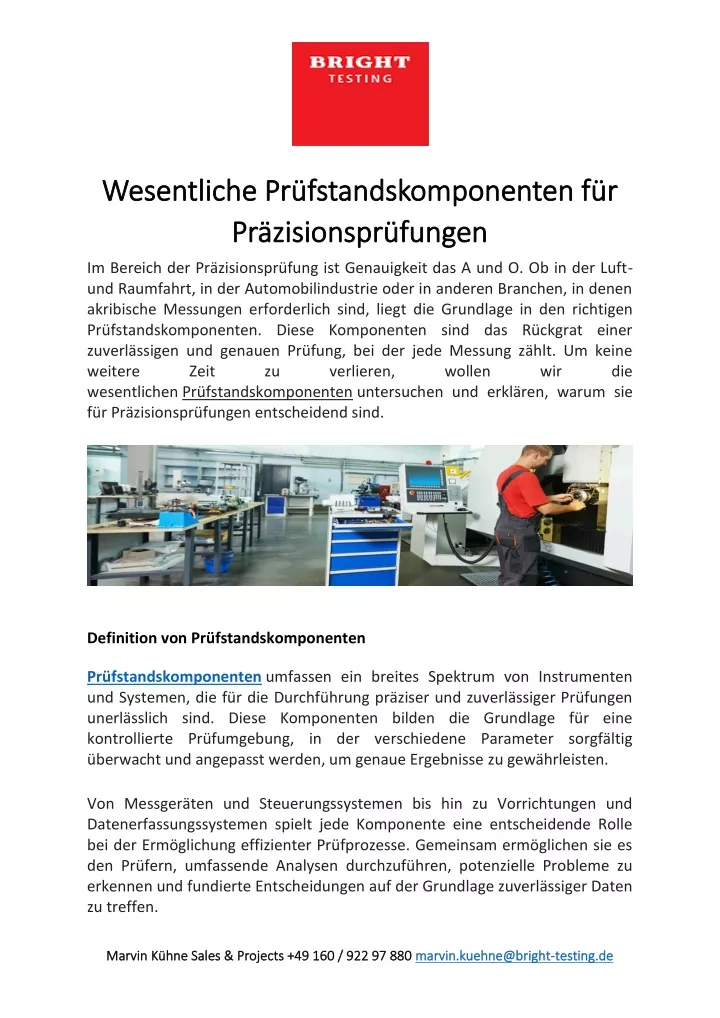 wesentliche pr fstandskomponenten f r wesentliche