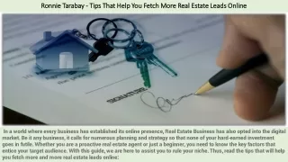 Ronnie Tarabay - Tips That Help You Fetch More Real Estate Leads Online