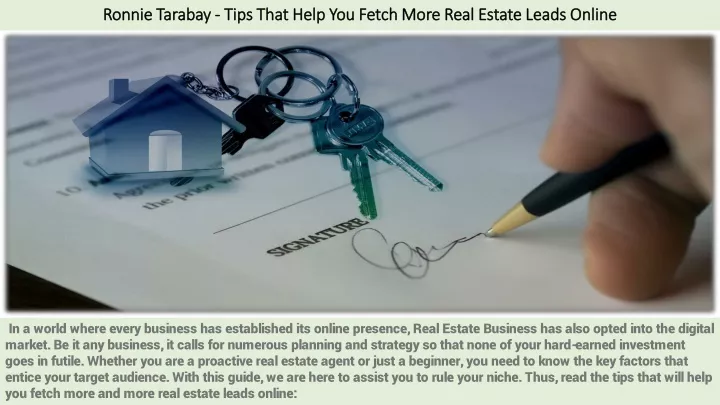 ronnie tarabay tips that help you fetch more real estate leads online