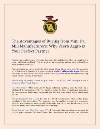 The Advantages of Buying from Mini Dal Mill Manufacturers