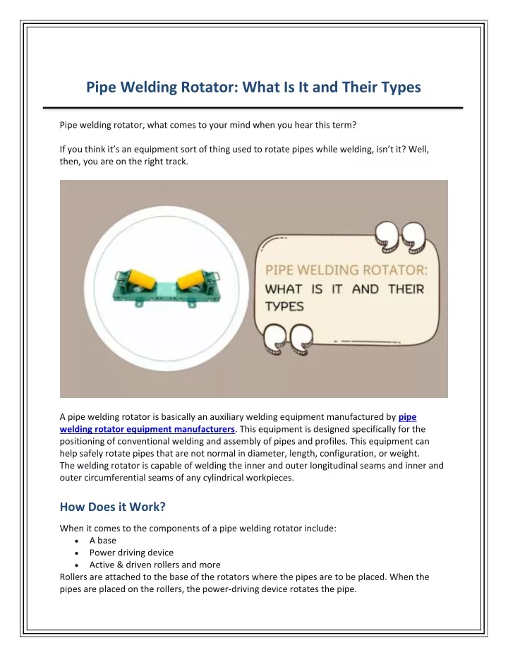 pipe welding rotator what is it and their types