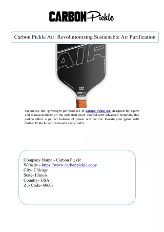 Carbon Pickle Air Revolutionizing Sustainable Air Purification