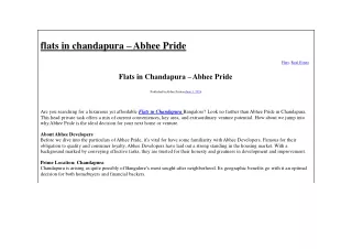 Flats in Chandapura - Abhee Pride