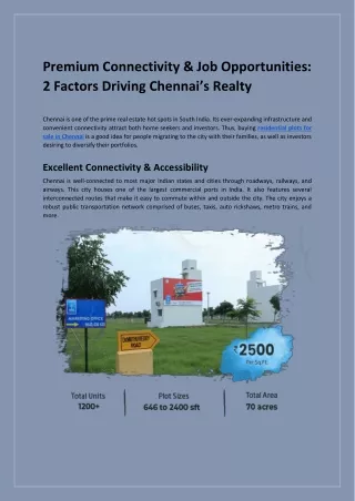 Premium Connectivity & Job Opportunities 2 Factors Driving Chennai’s Realty