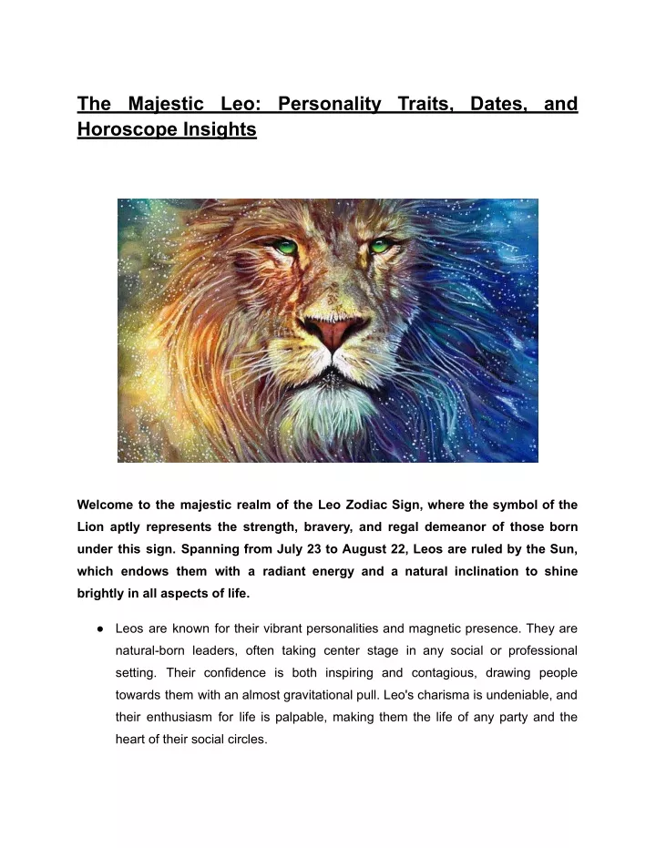 the majestic leo personality traits dates