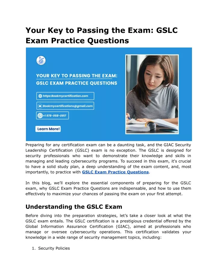 your key to passing the exam gslc exam practice