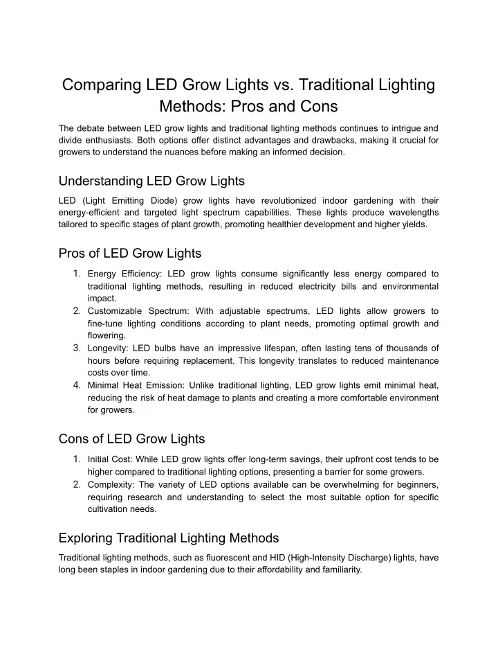 comparing led grow lights vs traditional lighting