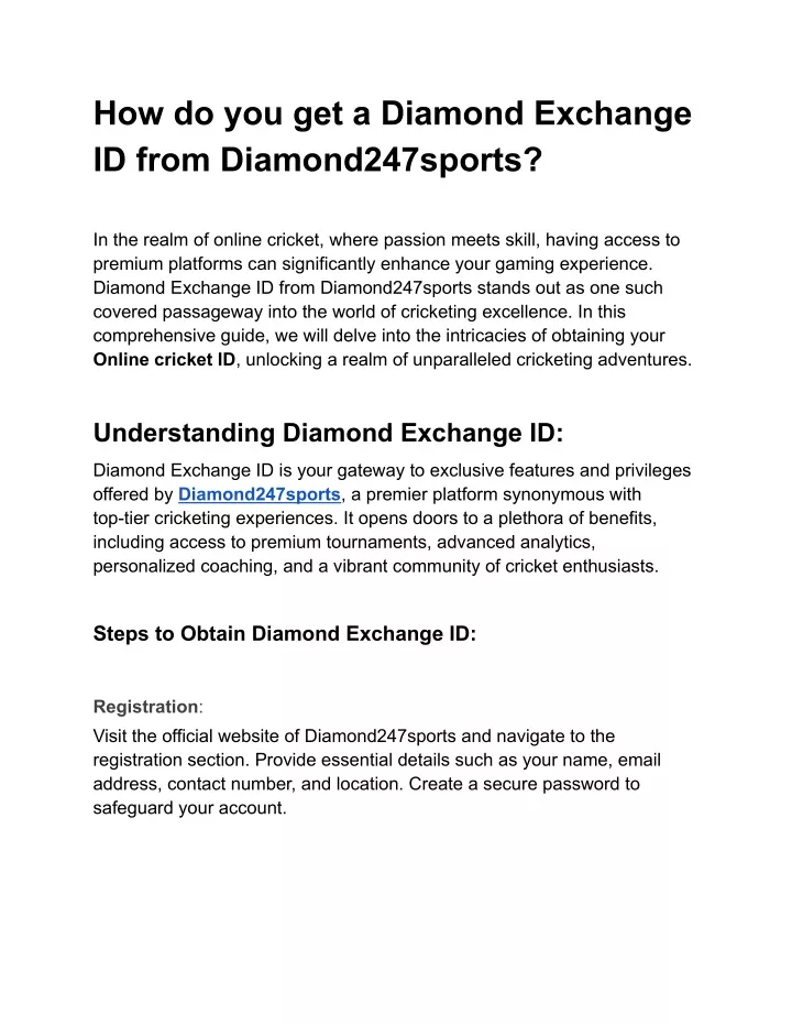 how do you get a diamond exchange id from