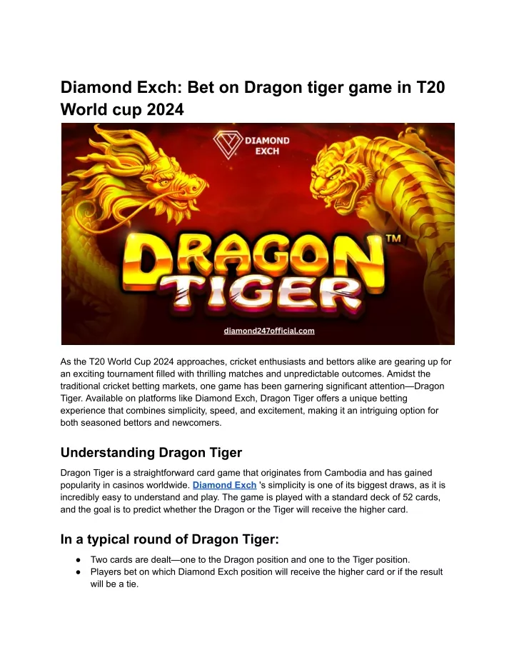 diamond exch bet on dragon tiger game