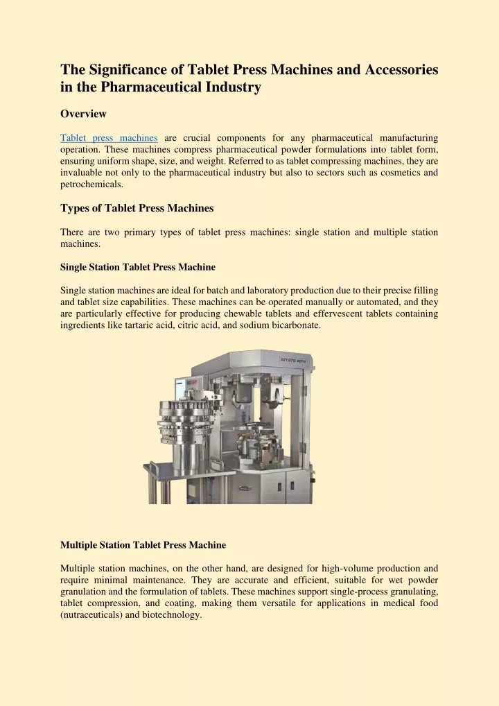 the significance of tablet press machines