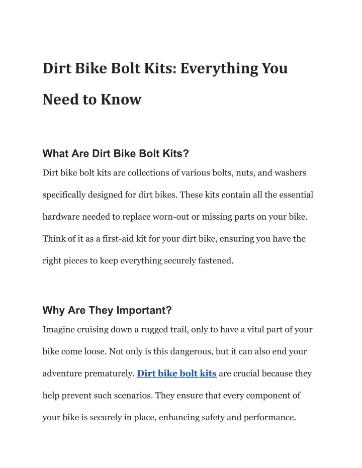 dirt bike bolt kits everything you