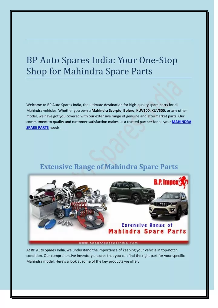 bp auto spares india your one stop shop