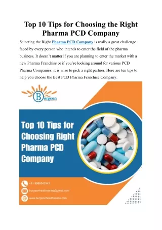 Top 10 Tips for Choosing the Right Pharma PCD Company