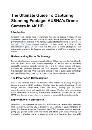 The Ultimate Guide To Capturing Stunning Footage: AUSHA's Drone Camera In 4K HD