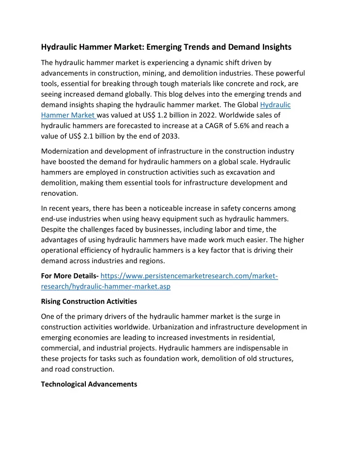 hydraulic hammer market emerging trends