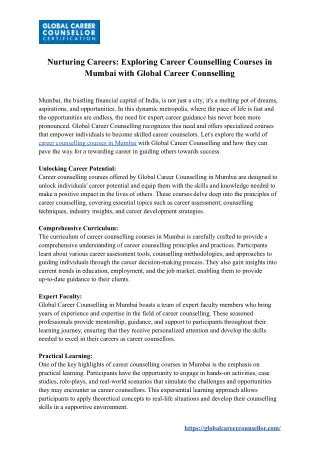 Nurturing Careers: Exploring Career Counselling Courses in Mumbai with Global Ca
