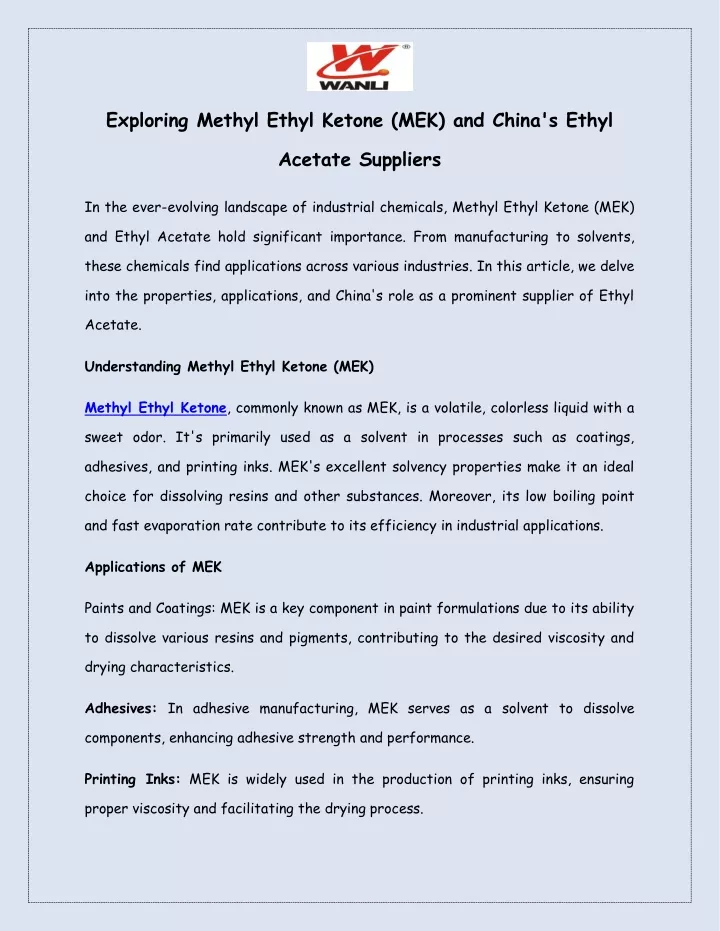 exploring methyl ethyl ketone mek and china