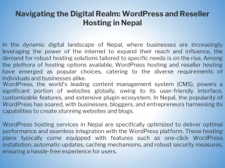 Navigating the Digital Realm WordPress and Reseller Hosting in Nepal