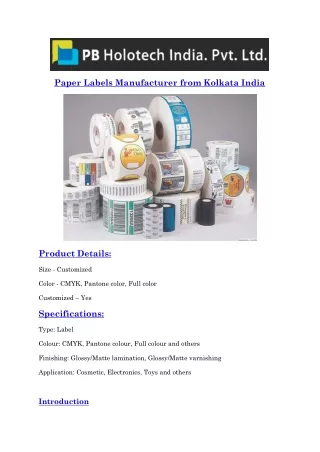 paper labels manufacturer from kolkata india