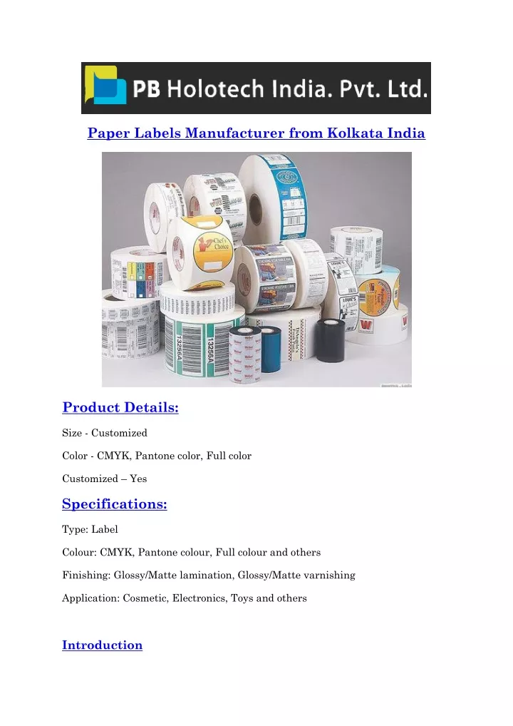 paper labels manufacturer from kolkata india