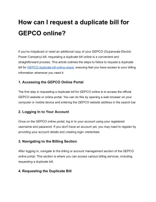 How can I request a duplicate bill for GEPCO online?