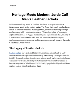 Heritage Meets Modern: Jorde Calf Men's Leather Jackets