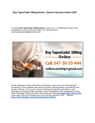 Buy TapenTadol 100mg Online - Generic Nucynta Online COD