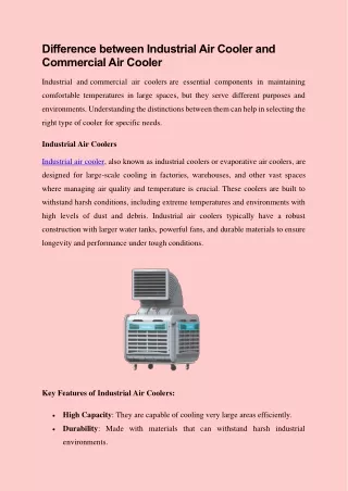 Difference between Industrial Air Cooler and Commercial Air Cooler