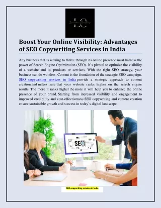 Boost Your Online Visibility: Advantages of SEO Copywriting Services in India