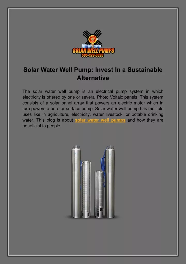 solar water well pump invest in a sustainable