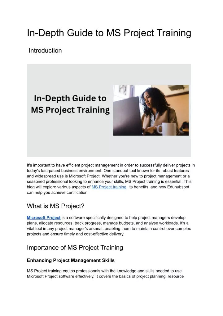 in depth guide to ms project training