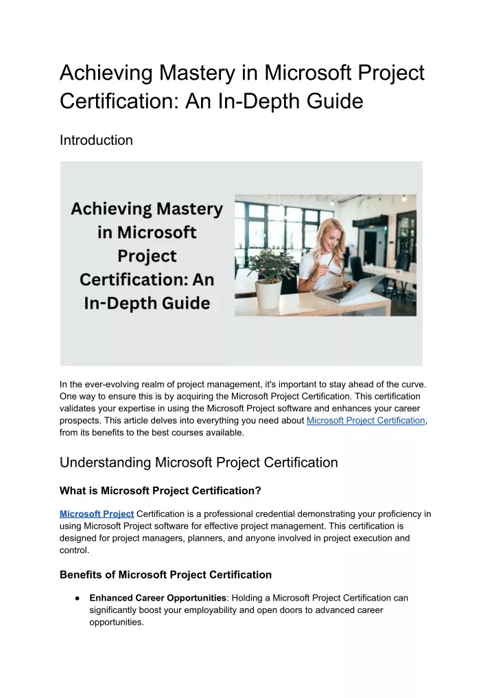 achieving mastery in microsoft project