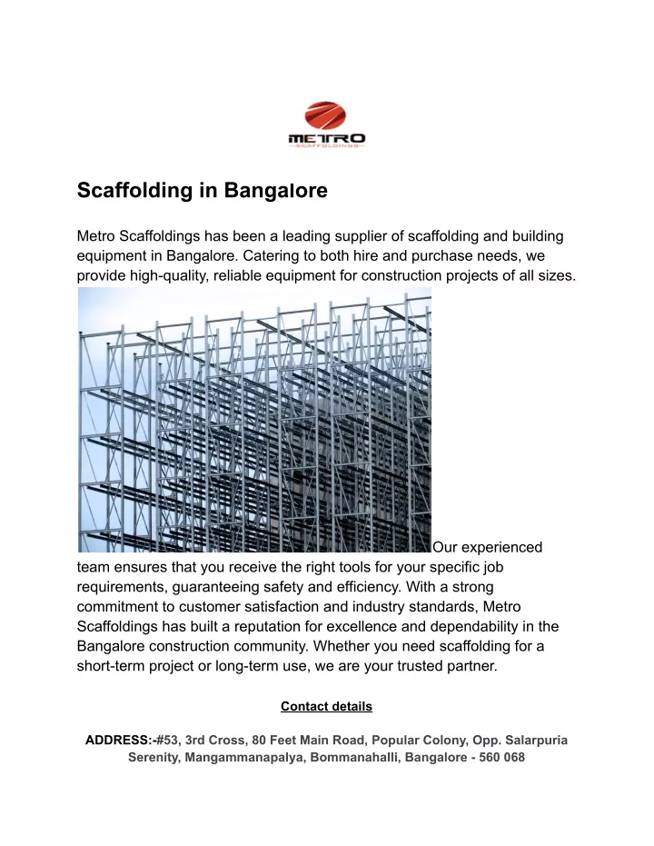 scaffolding in bangalore