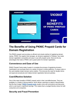 The Benefits of Using PKNIC Prepaid Cards for Domain Registration