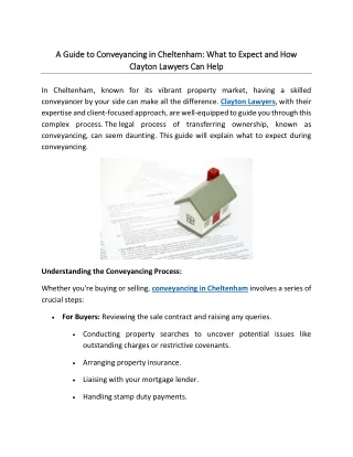 A Guide to Conveyancing in Cheltenham What to Expect and How Clayton Lawyers Can Help 03-06-2024