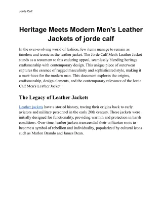 Heritage Meets Modern Men's Leather Jackets of jorde calf