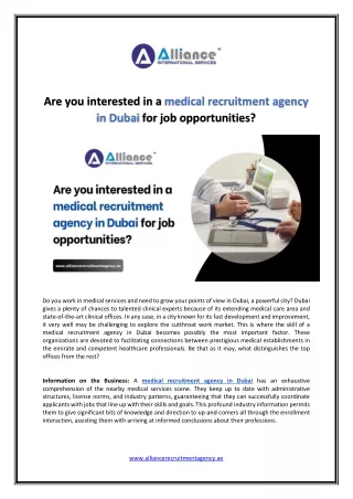 Are you interested in a medical recruitment agency in Dubai for job opportunities