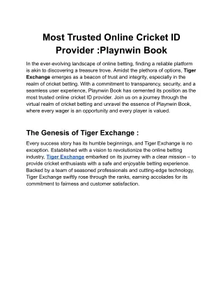 Most Trusted Online Cricket ID Provider _Playnwin Book