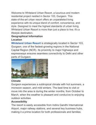 Whiteland Urban Resort Sector 103 Gurgaon