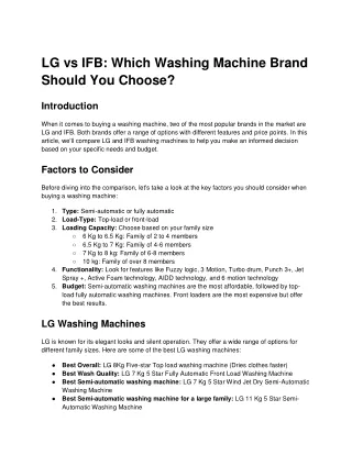 LG vs IFB: Which Washing Machine Brand Should You Choose?