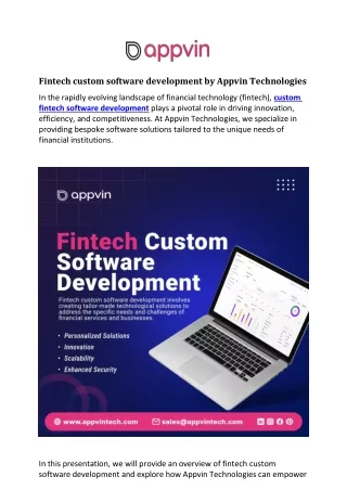 fintech custom software development by Appvin Technologies