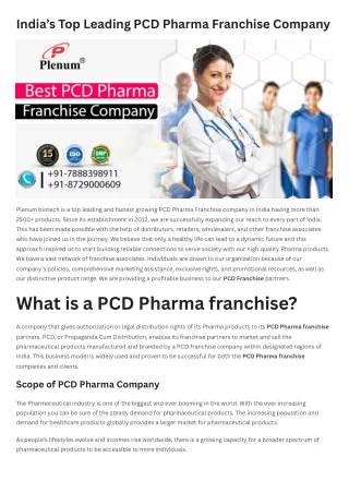 PCD Pharma franchise | Plenum Biotech