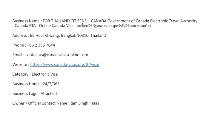 business name for thailand citizens canada